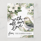 Aangepaste Kerstbloemen & Vogel – Al onze Liefde Briefkaart (Voorkant)