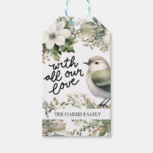 Aangepaste Kerstbloemen & Vogel – Al onze Liefde Cadeaulabel (Voorkant)