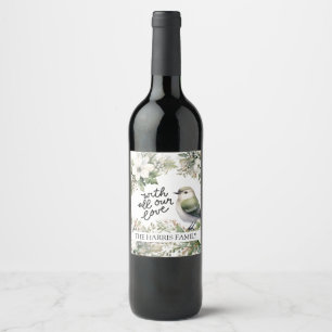 Aangepaste Kerstbloemen & Vogel – Al onze Liefde Wijn Etiket