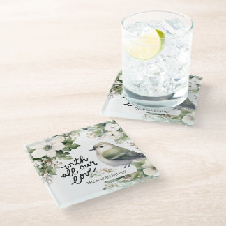 Aangepaste Kerstbloemen & Vogel met al onze liefde Glazen Onderzetter
