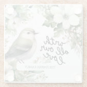 Aangepaste Kerstbloemen & Vogel met al onze liefde Glazen Onderzetter (Achterkant)