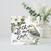 Aangepaste Kerstbloemen & Vogel met al onze liefde Kaart (Staand voorkant)