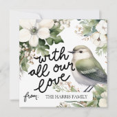 Aangepaste Kerstbloemen & Vogel met al onze liefde Kaart (Voorkant)