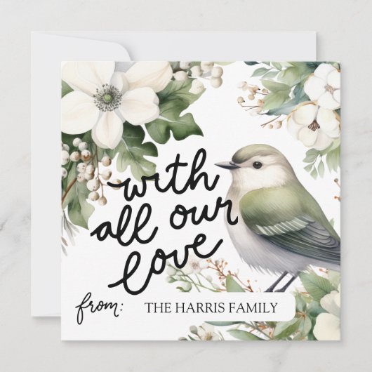 Aangepaste Kerstbloemen & Vogel met al onze liefde Kaart (Voorkant)
