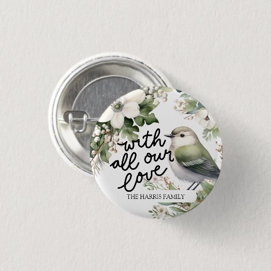 Aangepaste Kerstbloemen & Vogelkussen - Met Liefde Ronde Button 3,2 Cm (Voorkant /achterkant)