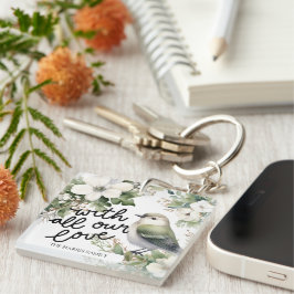 Aangepaste Kerstbloemen & Vogelkussen - Met Liefde Sleutelhanger