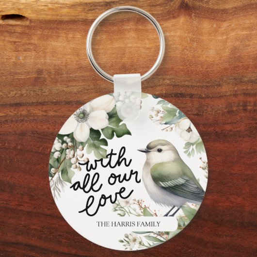 Aangepaste Kerstbloemen & Vogelkussen - Met Liefde Sleutelhanger (Voorkant)