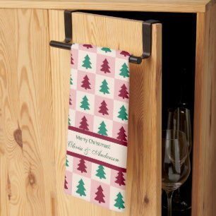 Aangepaste Kerstboom Burgundy Pijnboom Groen Patro Theedoek