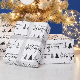 Aangepaste Kerstboom Doodle Naam Herhaling Jumbo Cadeaupapier