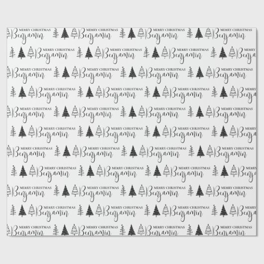 Aangepaste Kerstboom Doodle Naam Herhaling Jumbo Cadeaupapier (Vlak)