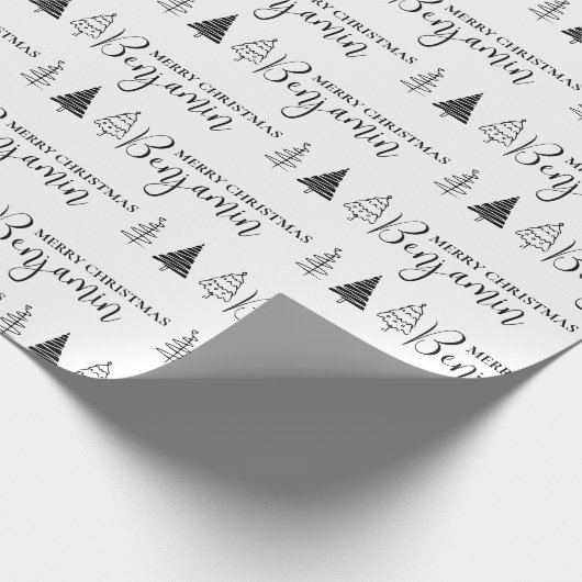 Aangepaste Kerstboom Doodle Naam Herhaling Jumbo Cadeaupapier (Hoek)