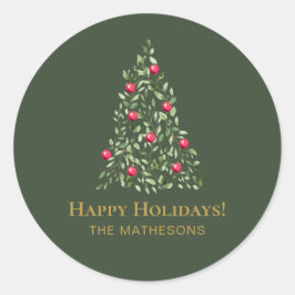 Aangepaste Kerstboom groen rood elegante familie Ronde Sticker