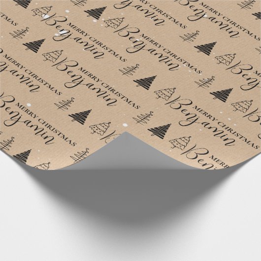 Aangepaste Kerstboom Kraft Naam Herhaling Jumbo Cadeaupapier (Hoek)