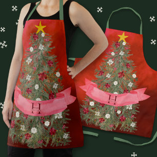 Aangepaste kerstboom met rode Waterverf van Monogr Schort