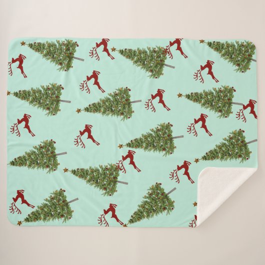 Aangepaste kerstboom & rendier Gezellig vakantie c Sherpa Deken (Voorkant (horizontaal))
