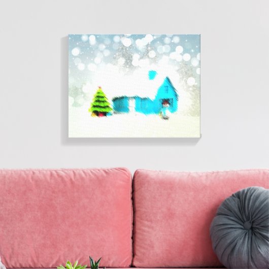 Aangepaste Kerstboom Sneeuw Man Huis Canvas Afdruk (Insitu (Woonkamer))