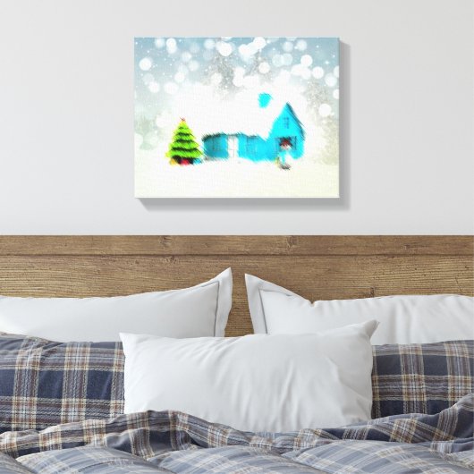 Aangepaste Kerstboom Sneeuw Man Huis Canvas Afdruk (Insitu (Slaapkamer))