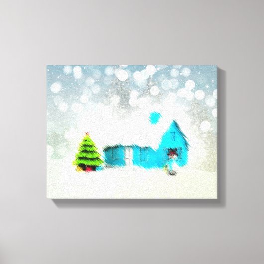 Aangepaste Kerstboom Sneeuw Man Huis Canvas Afdruk (Voorkant)