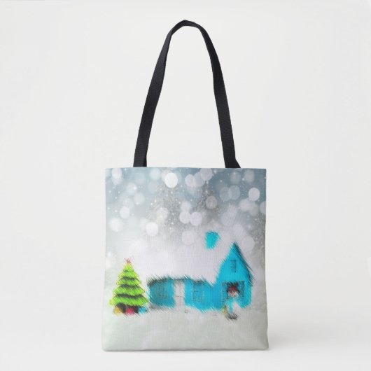 Aangepaste Kerstboom Sneeuw Man Huis Tote Bag (Voorkant)