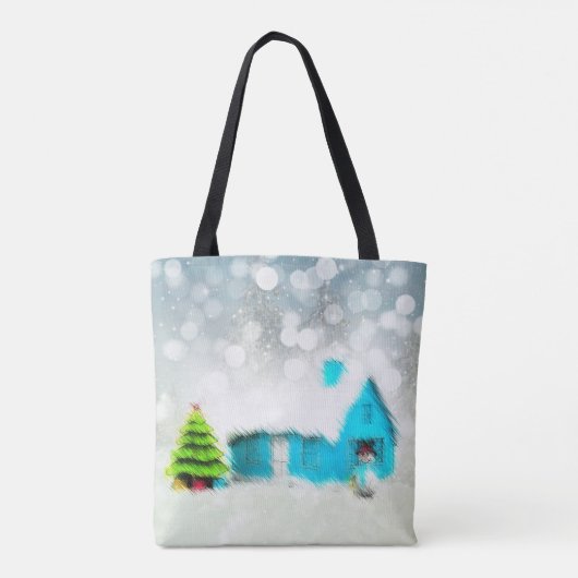 Aangepaste Kerstboom Sneeuw Man Huis Tote Bag (Achterkant)