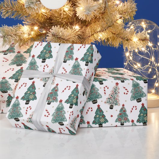 Aangepaste kerstboom snoeprepen blauw rood patroon cadeaupapier (Feestdagen)
