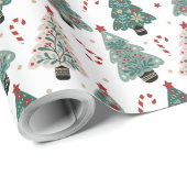 Aangepaste kerstboom snoeprepen blauw rood patroon cadeaupapier (Rol Hoek)