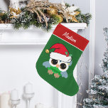 Aangepaste kerstboomkor grote kerstsok<br><div class="desc">Deze  gepersonaliseerde kerstveer is voorzien van een mooie vogel met schattige Kawaii-ogen op vakantiegroen en rood.</div>