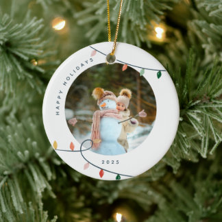 Aangepaste kerstboomversiering met foto en lichten keramisch ornament
