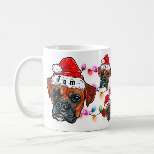 Aangepaste kerstboxer met kerstcadeau koffiemok (Links)