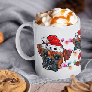 Aangepaste kerstboxer met kerstcadeau koffiemok