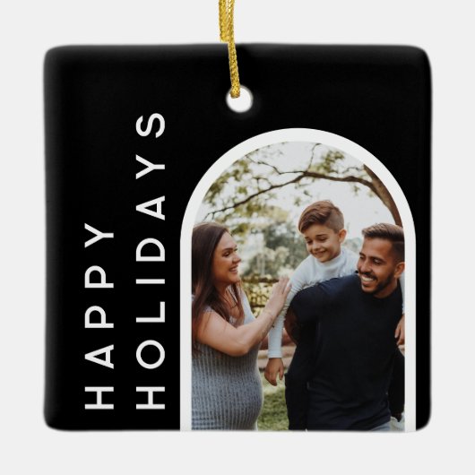 Aangepaste kerstcadeau | Familiefoto Keramisch Ornament (Voorkant)