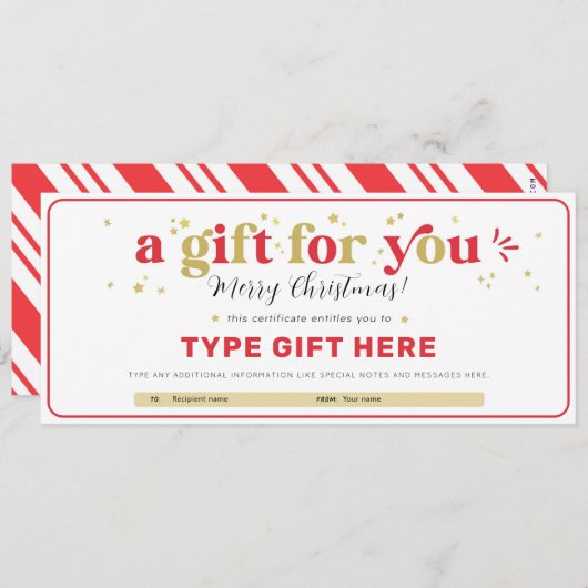 Aangepaste kerstcadeaubon Certificaat Sjabloon Kaart (Voorkant / Achterkant)