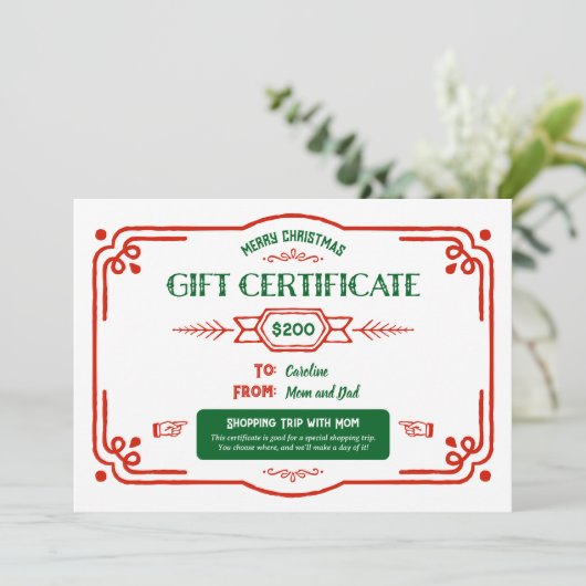 Aangepaste kerstcadeaubon feestdagenkaart (Staand voorkant)