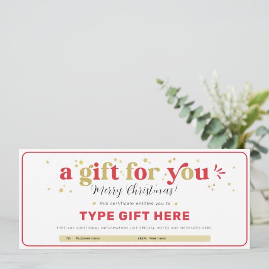 Aangepaste kerstcadeauboncertificaat sjabloon kaart (Staand voorkant)
