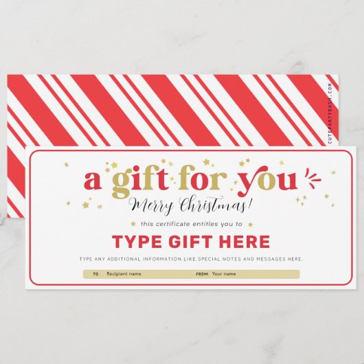 Aangepaste kerstcadeauboncertificaat sjabloon kaart (Voorkant / Achterkant)