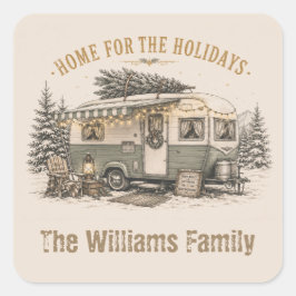 Aangepaste kerstcamper-familie-erfstuk vierkante sticker
