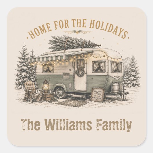 Aangepaste kerstcamper-familie-erfstuk vierkante sticker (Voorkant)