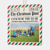 Aangepaste Kerstcoach Cadeau Sport Krant Coach Keramisch Ornament (Links)