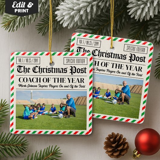 Aangepaste Kerstcoach Cadeau Sport Krant Coach Keramisch Ornament