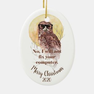 Aangepaste kerstcomputer geek fun owl keramisch ornament