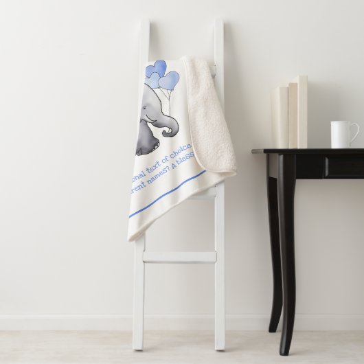 Aangepaste kerstdatum Baby Blauwe olifant Sherpa Deken (In situ)