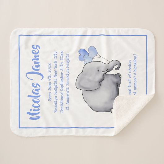 Aangepaste kerstdatum Baby Blauwe olifant Sherpa Deken (Voorkant (horizontaal))