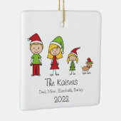 Aangepaste kerstfamilie van 3 met hond keramisch ornament (Rechts)