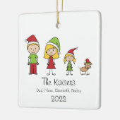 Aangepaste kerstfamilie van 3 met hond keramisch ornament (Links)