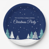 Aangepaste kerstfeest winterbomen blauw papieren bordje (Voorkant)
