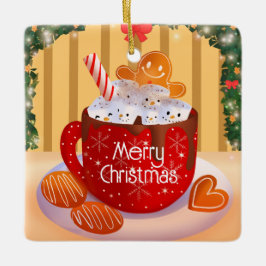 Aangepaste kerstfeestdag met warme chocolade keramisch ornament