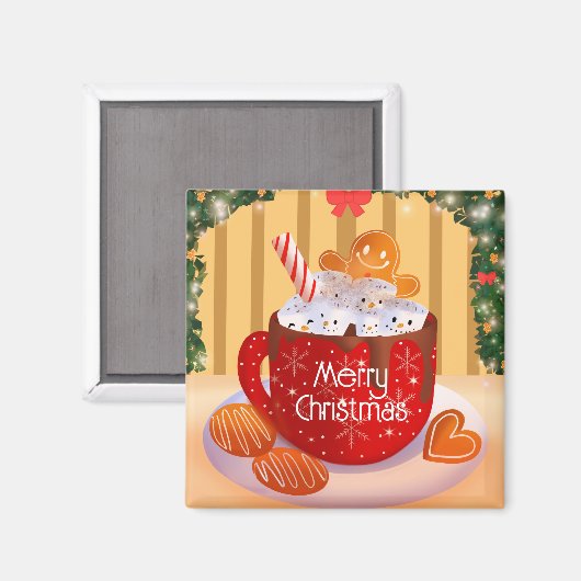 Aangepaste kerstfeestdag met warme chocolade magneet (Voorkant / Achterkant)
