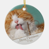 Aangepaste kerstfeestdag met wieltjes voor kattenv keramisch ornament (Voorkant)