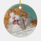 Aangepaste kerstfeestdag met wieltjes voor kattenv keramisch ornament (Achterkant)