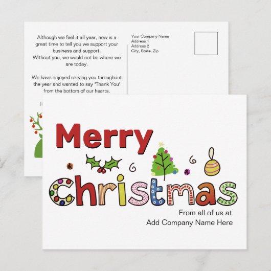 Aangepaste kerstfeestdag voor klanten briefkaart (Voorkant / Achterkant)